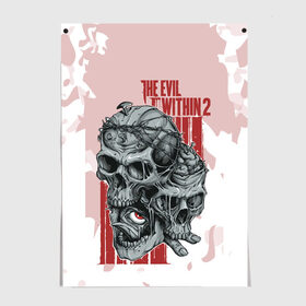 Постер с принтом THE EVIL WITHIN 2 в Белгороде, 100% бумага
 | бумага, плотность 150 мг. Матовая, но за счет высокого коэффициента гладкости имеет небольшой блеск и дает на свету блики, но в отличии от глянцевой бумаги не покрыта лаком | Тематика изображения на принте: skull | череп