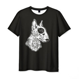 Мужская футболка 3D с принтом Бультерьер_16 в Белгороде, 100% полиэфир | прямой крой, круглый вырез горловины, длина до линии бедер | Тематика изображения на принте: домашние животные | пес | собака
