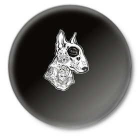 Значок с принтом Бультерьер_16 в Белгороде,  металл | круглая форма, металлическая застежка в виде булавки | Тематика изображения на принте: домашние животные | пес | собака