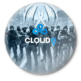 Значок с принтом CLOUD 9 CS GO в Белгороде,  металл | круглая форма, металлическая застежка в виде булавки | cloud 9 | counter strike | cs go | esports | team | известные | киберспорт | мировые | спорт