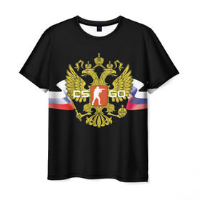Мужская футболка 3D с принтом CS GO RUSSIAN TEAM в Белгороде, 100% полиэфир | прямой крой, круглый вырез горловины, длина до линии бедер | global offensive | герб | россия | флаг