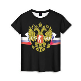 Женская футболка 3D с принтом CS GO RUSSIAN TEAM в Белгороде, 100% полиэфир ( синтетическое хлопкоподобное полотно) | прямой крой, круглый вырез горловины, длина до линии бедер | Тематика изображения на принте: global offensive | герб | россия | флаг