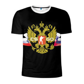 Мужская футболка 3D спортивная с принтом CS GO RUSSIAN TEAM в Белгороде, 100% полиэстер с улучшенными характеристиками | приталенный силуэт, круглая горловина, широкие плечи, сужается к линии бедра | global offensive | герб | россия | флаг