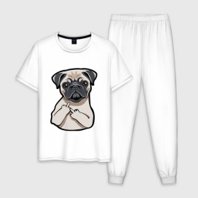 Мужская пижама хлопок с принтом Злой мопс в Белгороде, 100% хлопок | брюки и футболка прямого кроя, без карманов, на брюках мягкая резинка на поясе и по низу штанин
 | Тематика изображения на принте: домашние животные | мопс | пес | песик | собака | собачка