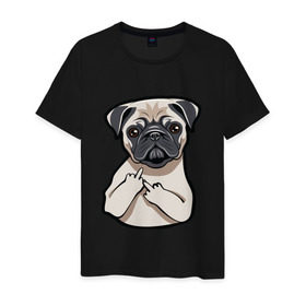 Мужская футболка хлопок с принтом Злой мопс в Белгороде, 100% хлопок | прямой крой, круглый вырез горловины, длина до линии бедер, слегка спущенное плечо. | домашние животные | мопс | пес | песик | собака | собачка
