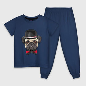 Детская пижама хлопок с принтом Мопсик в цилиндре в Белгороде, 100% хлопок |  брюки и футболка прямого кроя, без карманов, на брюках мягкая резинка на поясе и по низу штанин
 | домашние животные | мопс | пес | песик | собака | собачка