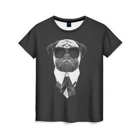 Женская футболка 3D с принтом Мопс в черном в Белгороде, 100% полиэфир ( синтетическое хлопкоподобное полотно) | прямой крой, круглый вырез горловины, длина до линии бедер | домашние животные | мопс | пес | песик | собака | собачка