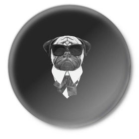 Значок с принтом Мопс в черном в Белгороде,  металл | круглая форма, металлическая застежка в виде булавки | Тематика изображения на принте: домашние животные | мопс | пес | песик | собака | собачка