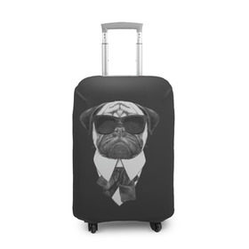 Чехол для чемодана 3D с принтом Мопс в черном в Белгороде, 86% полиэфир, 14% спандекс | двустороннее нанесение принта, прорези для ручек и колес | домашние животные | мопс | пес | песик | собака | собачка
