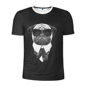 Мужская футболка 3D спортивная с принтом Мопс в черном в Белгороде, 100% полиэстер с улучшенными характеристиками | приталенный силуэт, круглая горловина, широкие плечи, сужается к линии бедра | домашние животные | мопс | пес | песик | собака | собачка