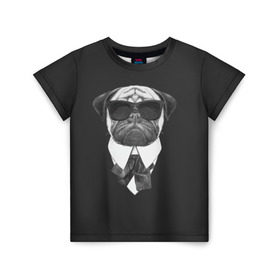 Детская футболка 3D с принтом Мопс в черном в Белгороде, 100% гипоаллергенный полиэфир | прямой крой, круглый вырез горловины, длина до линии бедер, чуть спущенное плечо, ткань немного тянется | домашние животные | мопс | пес | песик | собака | собачка