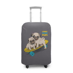 Чехол для чемодана 3D с принтом Street skate PUPS в Белгороде, 86% полиэфир, 14% спандекс | двустороннее нанесение принта, прорези для ручек и колес | домашние животные | мопс | пес | песик | собака | собачка