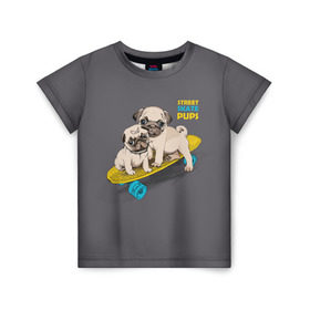 Детская футболка 3D с принтом Street skate PUPS в Белгороде, 100% гипоаллергенный полиэфир | прямой крой, круглый вырез горловины, длина до линии бедер, чуть спущенное плечо, ткань немного тянется | домашние животные | мопс | пес | песик | собака | собачка