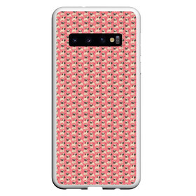 Чехол для Samsung Galaxy S10 с принтом Мопсики на розовом в Белгороде, Силикон | Область печати: задняя сторона чехла, без боковых панелей | Тематика изображения на принте: домашние животные | мопс | пес | песик | собака | собачка