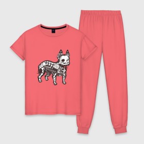 Женская пижама хлопок с принтом Бульдог ренген в Белгороде, 100% хлопок | брюки и футболка прямого кроя, без карманов, на брюках мягкая резинка на поясе и по низу штанин | бульдог | домашние животные | пес | песик | собака | собачка | французский бульдог