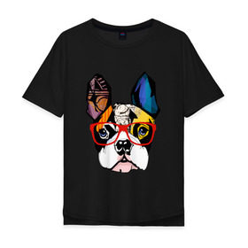 Мужская футболка хлопок Oversize с принтом Лоскутный мопс в Белгороде, 100% хлопок | свободный крой, круглый ворот, “спинка” длиннее передней части | Тематика изображения на принте: бульдог | домашние животные | пес | песик | собака | собачка | французский бульдог