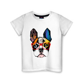 Детская футболка хлопок с принтом Лоскутный мопс в Белгороде, 100% хлопок | круглый вырез горловины, полуприлегающий силуэт, длина до линии бедер | бульдог | домашние животные | пес | песик | собака | собачка | французский бульдог