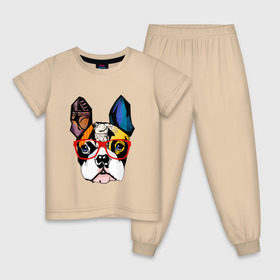 Детская пижама хлопок с принтом Лоскутный бульдог в Белгороде, 100% хлопок |  брюки и футболка прямого кроя, без карманов, на брюках мягкая резинка на поясе и по низу штанин
 | Тематика изображения на принте: бульдог | домашние животные | пес | песик | собака | собачка | французский бульдог