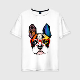 Женская футболка хлопок Oversize с принтом Лоскутный бульдог в Белгороде, 100% хлопок | свободный крой, круглый ворот, спущенный рукав, длина до линии бедер
 | бульдог | домашние животные | пес | песик | собака | собачка | французский бульдог