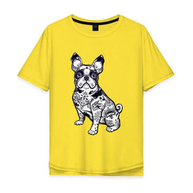 Мужская футболка хлопок Oversize с принтом Суровый бульдог в Белгороде, 100% хлопок | свободный крой, круглый ворот, “спинка” длиннее передней части | Тематика изображения на принте: бульдог | домашние животные | пес | песик | собака | собачка | французский бульдог