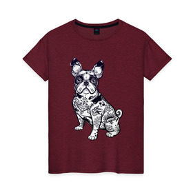 Женская футболка хлопок с принтом Суровый бульдог в Белгороде, 100% хлопок | прямой крой, круглый вырез горловины, длина до линии бедер, слегка спущенное плечо | бульдог | домашние животные | пес | песик | собака | собачка | французский бульдог