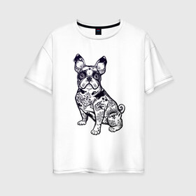 Женская футболка хлопок Oversize с принтом Суровый бульдог в Белгороде, 100% хлопок | свободный крой, круглый ворот, спущенный рукав, длина до линии бедер
 | бульдог | домашние животные | пес | песик | собака | собачка | французский бульдог