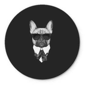 Коврик для мышки круглый с принтом Бульдог в черном в Белгороде, резина и полиэстер | круглая форма, изображение наносится на всю лицевую часть | бульдог | домашние животные | пес | песик | собака | собачка | французский бульдог