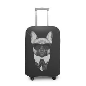 Чехол для чемодана 3D с принтом Бульдог в черном в Белгороде, 86% полиэфир, 14% спандекс | двустороннее нанесение принта, прорези для ручек и колес | бульдог | домашние животные | пес | песик | собака | собачка | французский бульдог