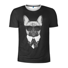 Мужская футболка 3D спортивная с принтом Бульдог в черном в Белгороде, 100% полиэстер с улучшенными характеристиками | приталенный силуэт, круглая горловина, широкие плечи, сужается к линии бедра | бульдог | домашние животные | пес | песик | собака | собачка | французский бульдог