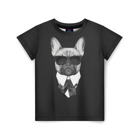 Детская футболка 3D с принтом Бульдог в черном в Белгороде, 100% гипоаллергенный полиэфир | прямой крой, круглый вырез горловины, длина до линии бедер, чуть спущенное плечо, ткань немного тянется | бульдог | домашние животные | пес | песик | собака | собачка | французский бульдог
