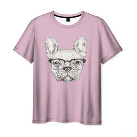 Мужская футболка 3D с принтом Бульдог в очках в Белгороде, 100% полиэфир | прямой крой, круглый вырез горловины, длина до линии бедер | Тематика изображения на принте: бульдог | домашние животные | пес | песик | собака | собачка | французский бульдог
