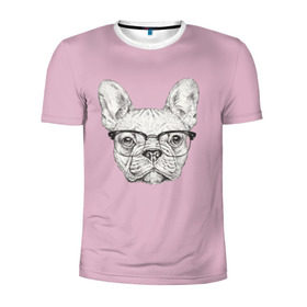 Мужская футболка 3D спортивная с принтом Бульдог в очках в Белгороде, 100% полиэстер с улучшенными характеристиками | приталенный силуэт, круглая горловина, широкие плечи, сужается к линии бедра | бульдог | домашние животные | пес | песик | собака | собачка | французский бульдог