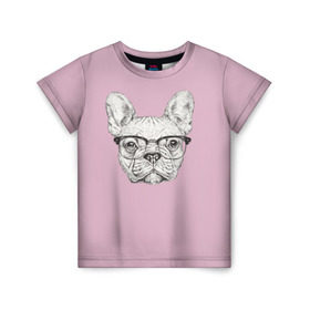 Детская футболка 3D с принтом Бульдог в очках в Белгороде, 100% гипоаллергенный полиэфир | прямой крой, круглый вырез горловины, длина до линии бедер, чуть спущенное плечо, ткань немного тянется | Тематика изображения на принте: бульдог | домашние животные | пес | песик | собака | собачка | французский бульдог