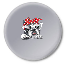 Значок с принтом Бульдог в очках_2 в Белгороде,  металл | круглая форма, металлическая застежка в виде булавки | бульдог | домашние животные | пес | песик | собака | собачка | французский бульдог