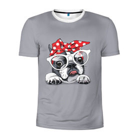 Мужская футболка 3D спортивная с принтом Бульдог в очках_2 в Белгороде, 100% полиэстер с улучшенными характеристиками | приталенный силуэт, круглая горловина, широкие плечи, сужается к линии бедра | бульдог | домашние животные | пес | песик | собака | собачка | французский бульдог