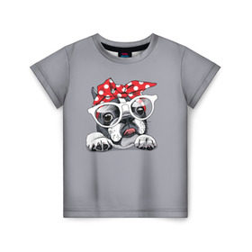 Детская футболка 3D с принтом Бульдог в очках_2 в Белгороде, 100% гипоаллергенный полиэфир | прямой крой, круглый вырез горловины, длина до линии бедер, чуть спущенное плечо, ткань немного тянется | бульдог | домашние животные | пес | песик | собака | собачка | французский бульдог