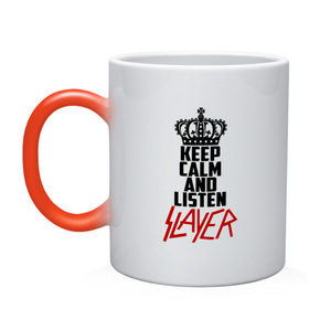Кружка хамелеон с принтом Keep calm and listen Slayer в Белгороде, керамика | меняет цвет при нагревании, емкость 330 мл | 