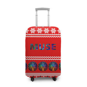 Чехол для чемодана 3D с принтом Праздничный Muse в Белгороде, 86% полиэфир, 14% спандекс | двустороннее нанесение принта, прорези для ручек и колес | muse | альтернативный | группа | доминик ховард | знак | красный | крис уолстенхолм | мо | моус | моусе | муза | музе | мусе | мэттью беллами | надпись | новогодний | новый год | праздник | прогрессивный