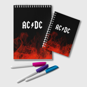 Блокнот с принтом AC DC в Белгороде, 100% бумага | 48 листов, плотность листов — 60 г/м2, плотность картонной обложки — 250 г/м2. Листы скреплены удобной пружинной спиралью. Цвет линий — светло-серый
 | ac dc | logo | metal | music | rock | лого | логотип | метал | музыка | рок