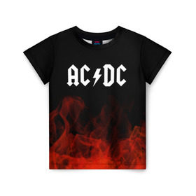 Детская футболка 3D с принтом AC/DC в Белгороде, 100% гипоаллергенный полиэфир | прямой крой, круглый вырез горловины, длина до линии бедер, чуть спущенное плечо, ткань немного тянется | ac dc | logo | metal | music | rock | лого | логотип | метал | музыка | рок