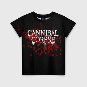 Детская футболка 3D с принтом Cannibal Corpse в Белгороде, 100% гипоаллергенный полиэфир | прямой крой, круглый вырез горловины, длина до линии бедер, чуть спущенное плечо, ткань немного тянется | Тематика изображения на принте: cannibal corpse | logo | metal | music | rock | лого | логотип | метал | музыка | рок