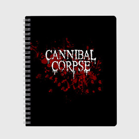 Тетрадь с принтом Cannibal Corpse в Белгороде, 100% бумага | 48 листов, плотность листов — 60 г/м2, плотность картонной обложки — 250 г/м2. Листы скреплены сбоку удобной пружинной спиралью. Уголки страниц и обложки скругленные. Цвет линий — светло-серый
 | Тематика изображения на принте: cannibal corpse | logo | metal | music | rock | лого | логотип | метал | музыка | рок