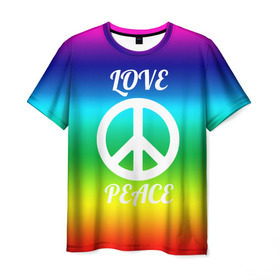 Мужская футболка 3D с принтом Love and Peace в Белгороде, 100% полиэфир | прямой крой, круглый вырез горловины, длина до линии бедер | любовь и мир | мир | хиппи
