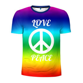 Мужская футболка 3D спортивная с принтом Love and Peace в Белгороде, 100% полиэстер с улучшенными характеристиками | приталенный силуэт, круглая горловина, широкие плечи, сужается к линии бедра | любовь и мир | мир | хиппи