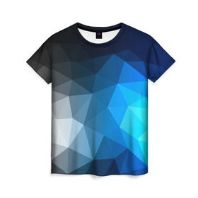 Женская футболка 3D с принтом Gray&Blue collection abstract в Белгороде, 100% полиэфир ( синтетическое хлопкоподобное полотно) | прямой крой, круглый вырез горловины, длина до линии бедер | abstraction | geometry | polygon | абстракция | геометрия | грань | краски | кубик | кубики | линии | мозаика | полигон | разноцветные | ребро | текстура | тени | узор