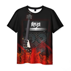 Мужская футболка 3D с принтом Ария в Белгороде, 100% полиэфир | прямой крой, круглый вырез горловины, длина до линии бедер | logo | metal | music | rock | ария | лого | логотип | метал | музыка | рок
