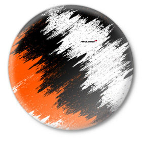 Значок с принтом McLaren в Белгороде,  металл | круглая форма, металлическая застежка в виде булавки | Тематика изображения на принте: car | mclaren | race | авто | гонки | краска | макларен | марка | машина