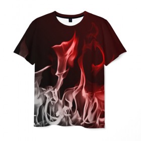 Мужская футболка 3D с принтом Огонь и дым в Белгороде, 100% полиэфир | прямой крой, круглый вырез горловины, длина до линии бедер | fire | flame | in fire | smoke | в огне | дым | огненный | огонь | текстуры