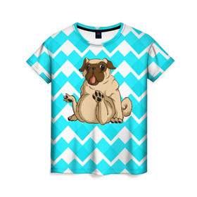 Женская футболка 3D с принтом Забавный мопс в Белгороде, 100% полиэфир ( синтетическое хлопкоподобное полотно) | прямой крой, круглый вырез горловины, длина до линии бедер | animal | dog | pet | pug | puppy | арт | бульдог | животные | милые | мопс | пес | собаки | текстура