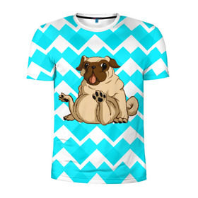 Мужская футболка 3D спортивная с принтом Забавный мопс в Белгороде, 100% полиэстер с улучшенными характеристиками | приталенный силуэт, круглая горловина, широкие плечи, сужается к линии бедра | animal | dog | pet | pug | puppy | арт | бульдог | животные | милые | мопс | пес | собаки | текстура